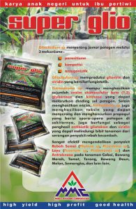 SUPER GLIO merupakan pestisida biologi yang mengandung bahan aktif : Gliocladium sp Trichoderma sp Gliocladium sp. berfungsi sebagai, parasitisme, kompetisi, dan antibiosis yang dapat memproduksi gliovirin dan viridin yang merupakan antibiotik yang bersifat fungistatik. Gliovirin merupakan senyawa yang dapat menghambat pertumbuhan beberapa jamur patogen dan bakteri. Trichoderma sp mampu menghasilkan sejumlah enzim ekstraseluler beta (1,3) glukonase dan kitinase yang dapat melarutkan dinding sel patogen. Selain menghasilkan enzym, Trichoderma sp juga menghasilkan toksin yang dapat menyerang dan menghancurkan propagul yang berisi spora-spora patogen disekitarnya Juga berfungsi sebagai penghasil antibiotik gliotoksin dan viridin yang dapat melindungi bibit tanaman dari serangan penyakit rebah kecambah.