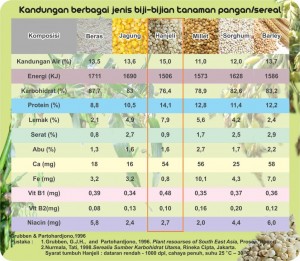 Potensi Hanjeli ; komposisi berbagai biji sereal-hanjeli tepung berprotein dan berkalsium tinggi