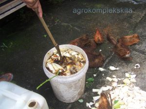 semua bahan diaduk untuk kemudian di fermentasi - membuat pupuk organik dari sabut kelapa klereside dan batang pisang